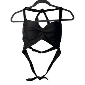NWT Tempt Me Bikini Top Black Twist Front Halter Underwire Swimwear Womens Small